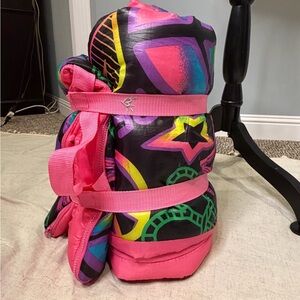 JUSTICE- Bright Hearts/Peace Signs/ Stars Sleeping with Strap - Pink & Black